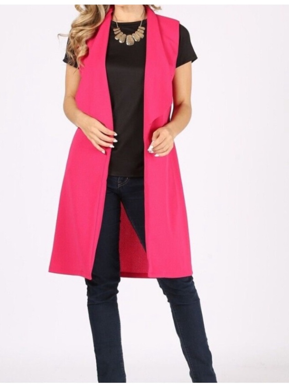 Joie Fuchsia Open Front Longline Vest Coatigan Shawl Collar Pockets XL